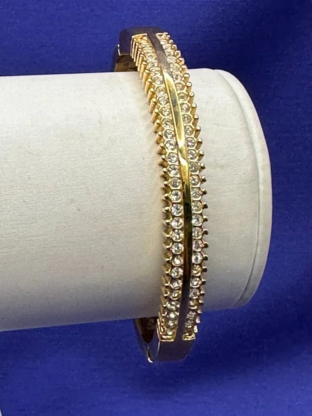 VTG Roman Gold-Tone Crystal Hinged Bracelet